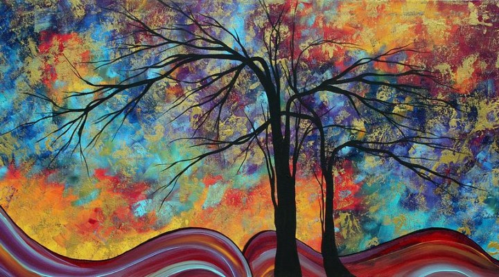 Abstract Landscape Tree Art Colorful Gold Textured Original Painting Colorful Inspiration By Madart